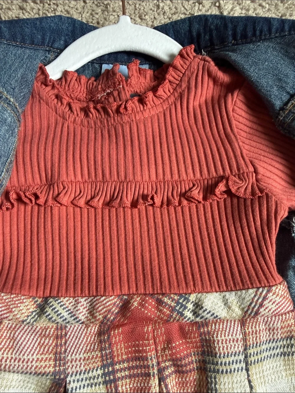 Little Lass Coral & Denim Two-Piece Dress Set - Picture 4 of 4